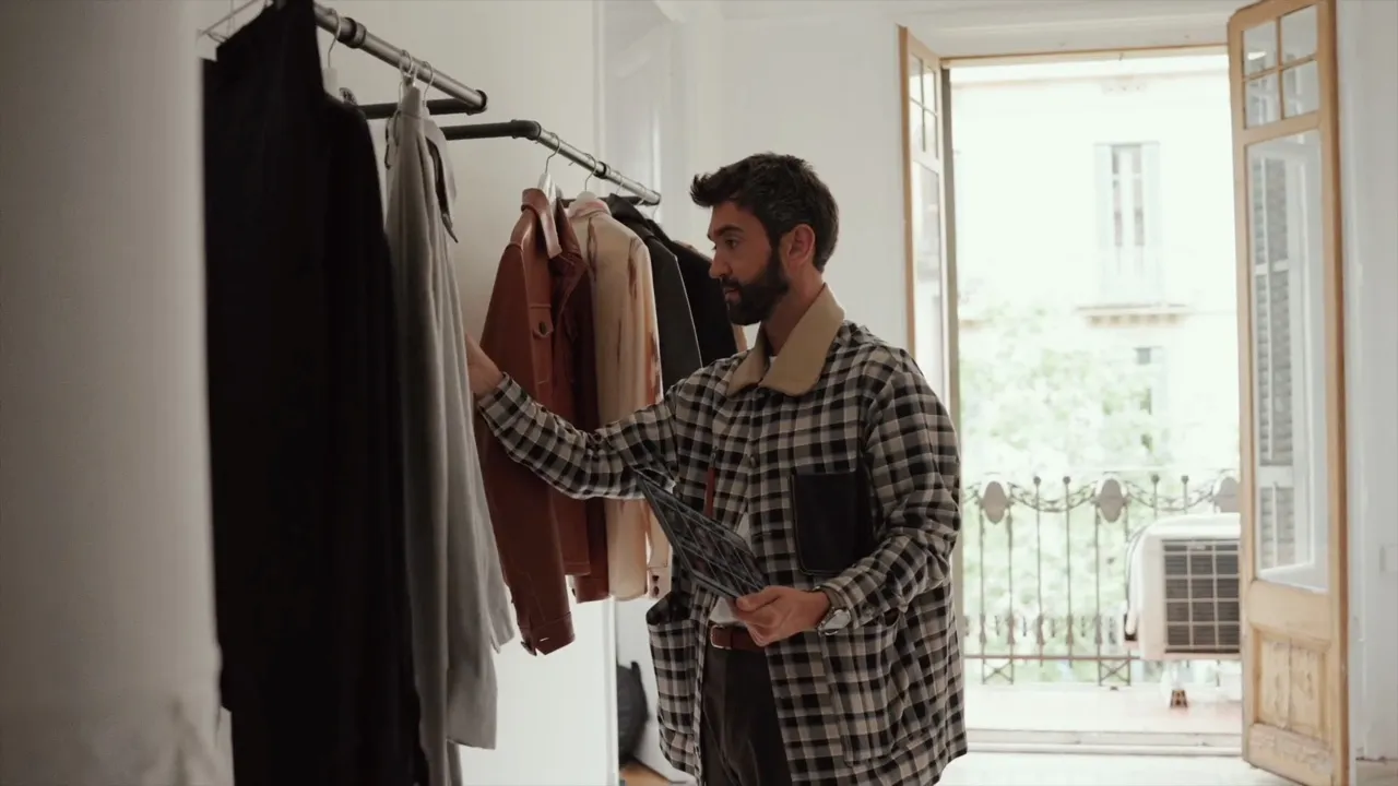 Pablo Erroz checking a piece of his collection at the Barcelona showroom